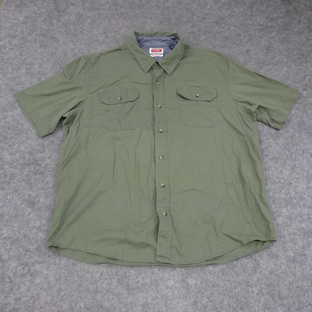 Wrangler Shirt Mens Extra Large Button Up Green Short Sleeve Logo Western Pocket